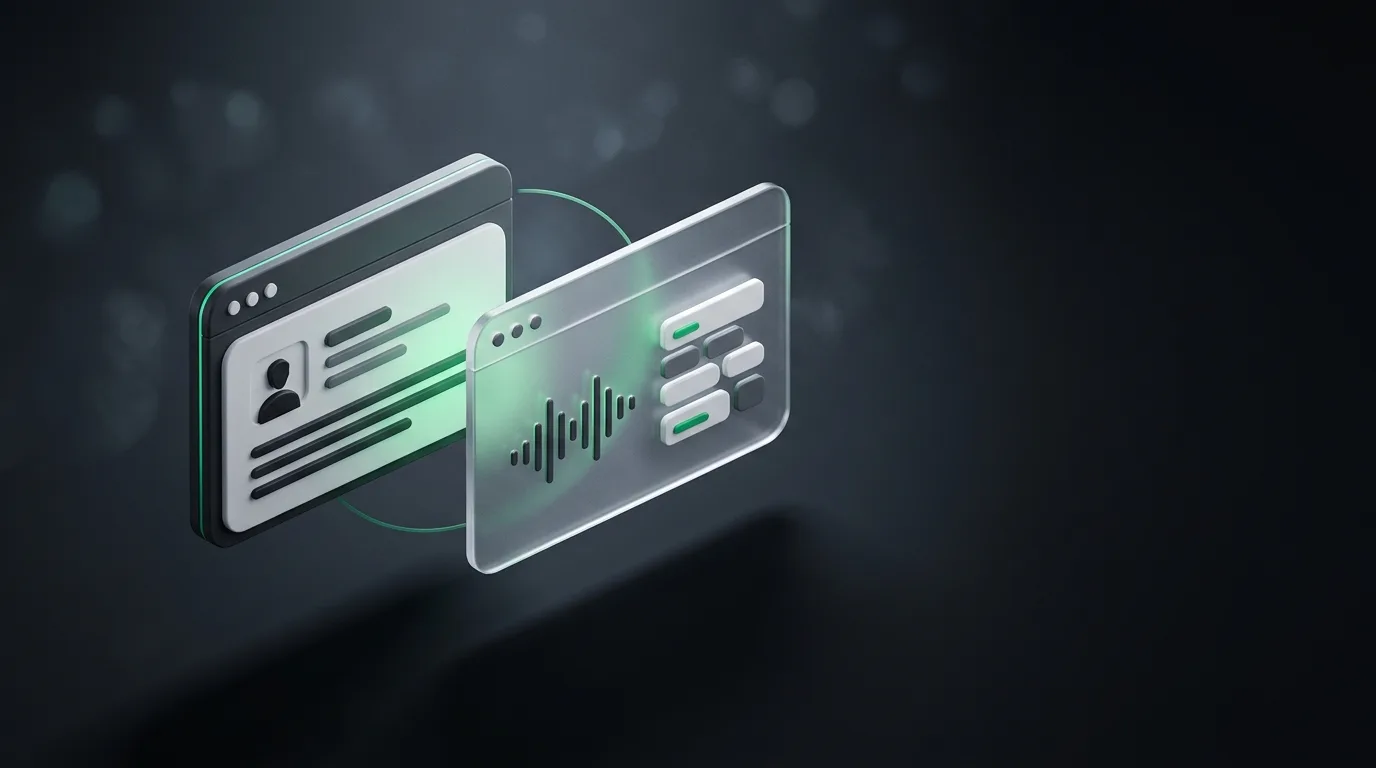 Isometric illustration showing a structured human-style coaching panel and an AI-style assistant panel side by side, in Natively brand green